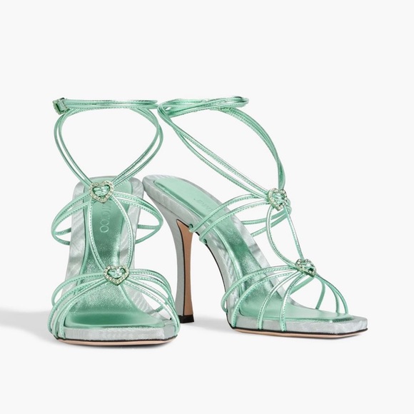 Jimmy Choo Indiya 100 Mint Green Strappy Heels - Picture 1 of 6